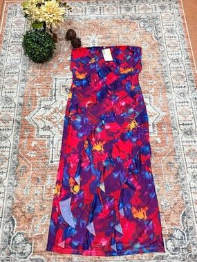 Vibrant Red & Purple Floral Maxi Skirt
